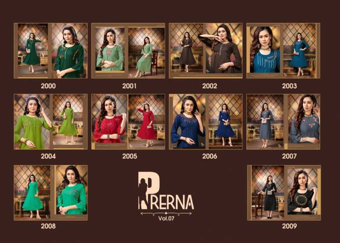 Prerna 7 Rayon Ethnic Wear Flair with Designer Handwork Kurtis Collection